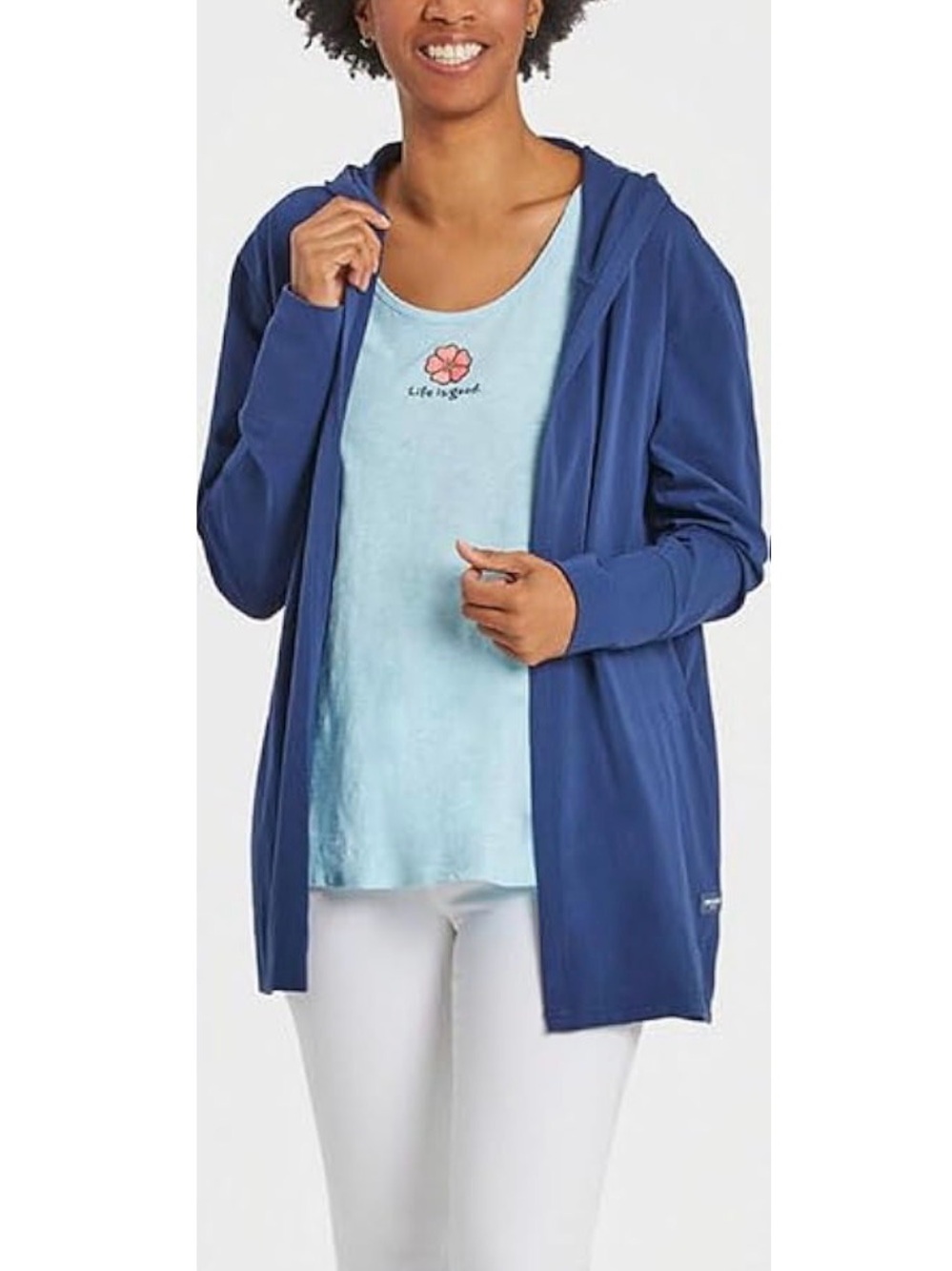 Life Is Good Navy Open-Front Layering Clean Girl Hooded Cardigan Jacket Size M